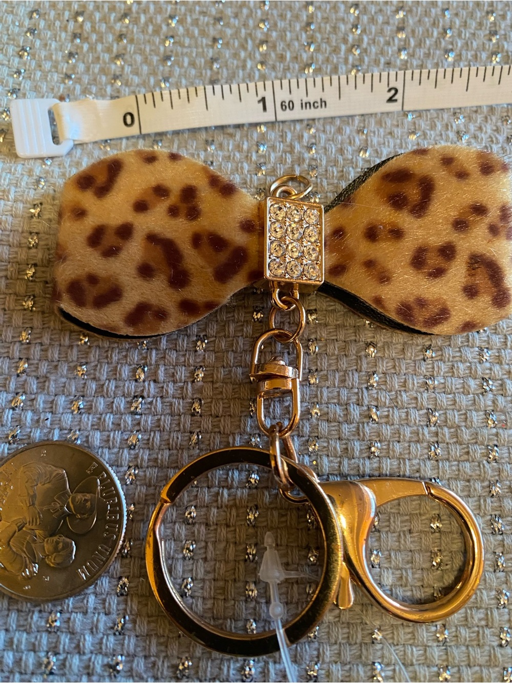 Leopard Bow Key & Card Holder Keychain with Gold Hardware